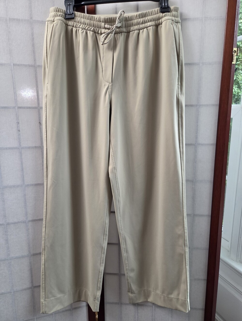 Lululemon Beige Drawstring Wide Leg High Rise Stretch Pull On Lounge Pants
